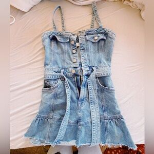Light Wash Denim Button-Front Mini Dress with Belt